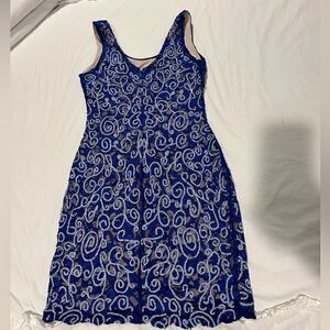 Cache women blue sleeveless lace Bodycon dress beaded sequins small EUC lined